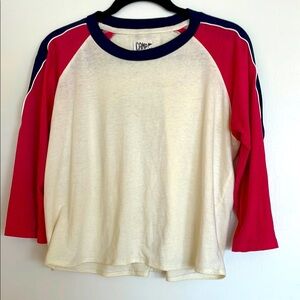 Camp Collection Small Pink Navy Cream Raglan Baseball 3/4 Sleeve Crop Shirt